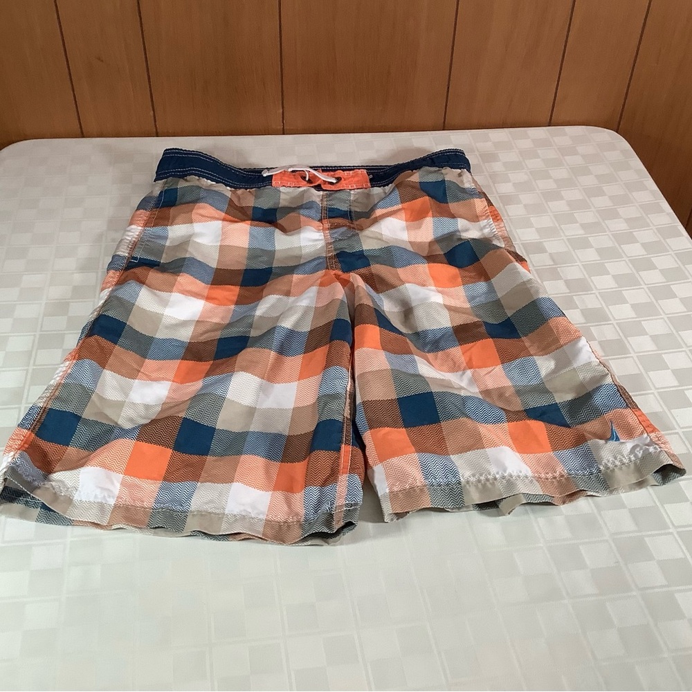 Orange and Blue Swim Trunks with Relaxed Fit